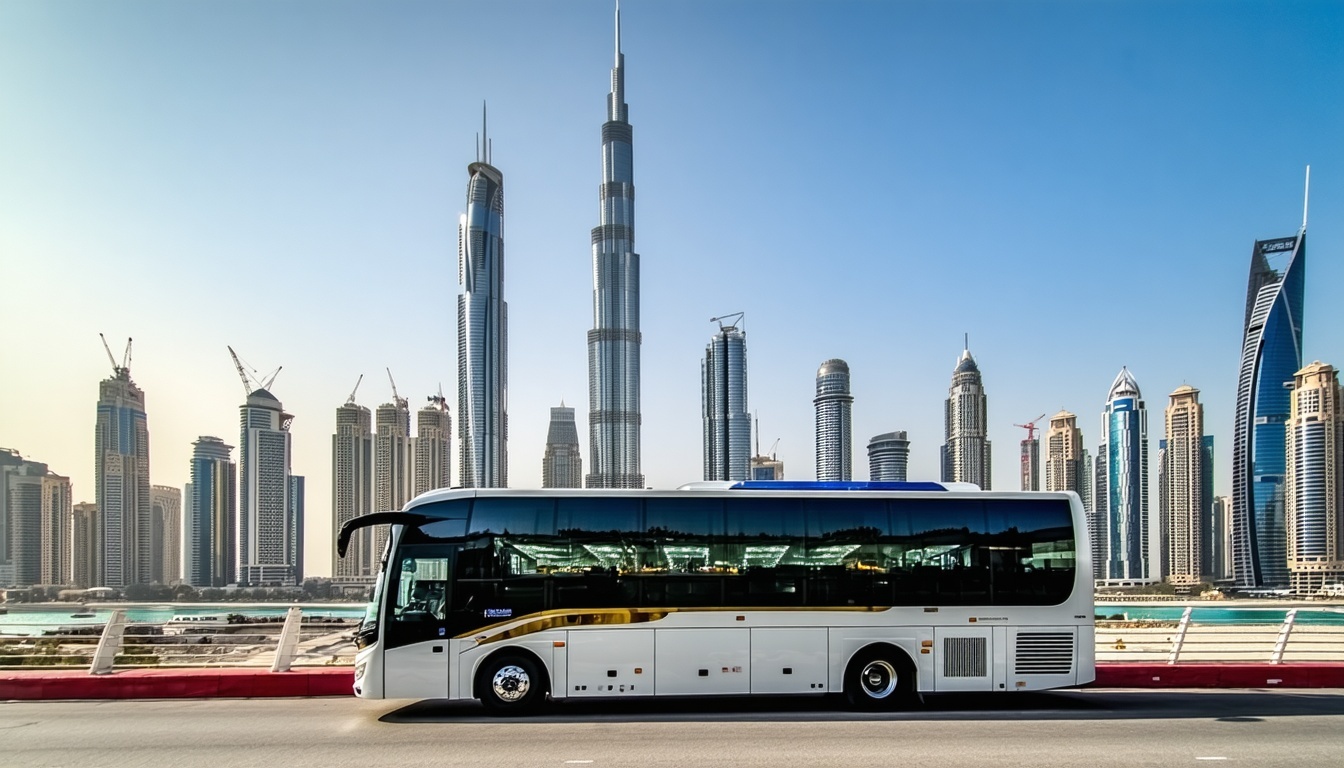 Luxury coach touring Dubai's skyline